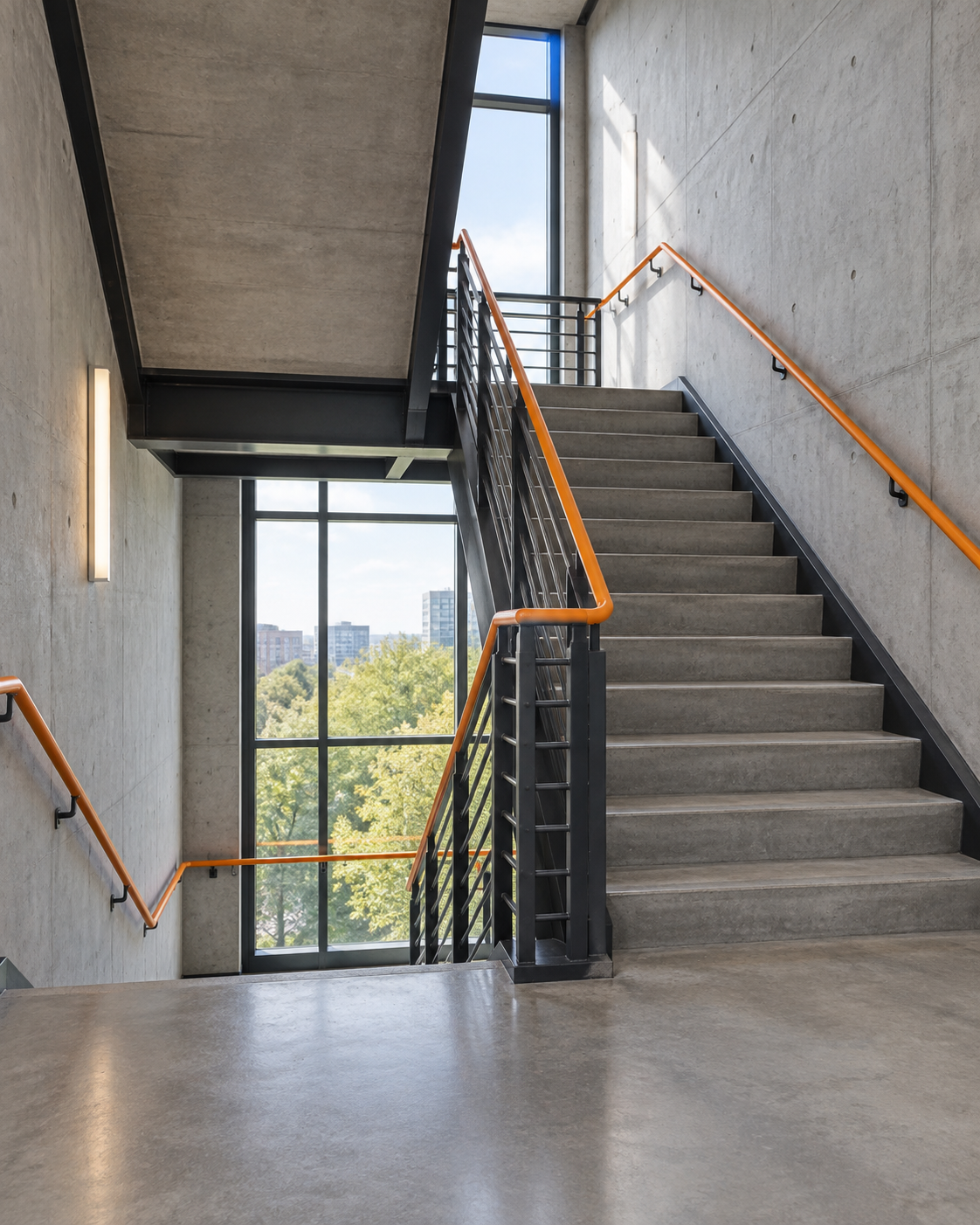 Illustrative commercial stairwell, a typical critical area for radio coverage